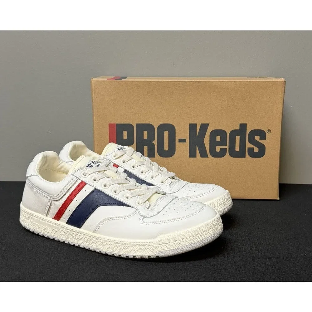 Pro-Keds Skyhawk Men's Size 9.5 (M) White/Blue/Red Low Top Leather Sneakers NWT